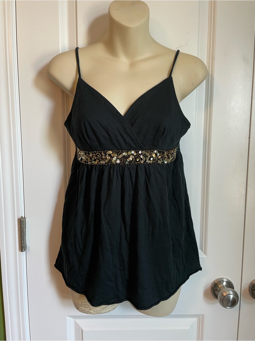 Vintage Y2K Express Adjustable Tank Top Sequin Under Bust Small Navy